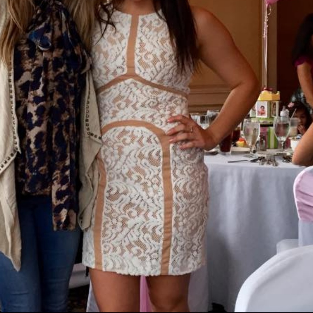 White and Nude Lace Dress